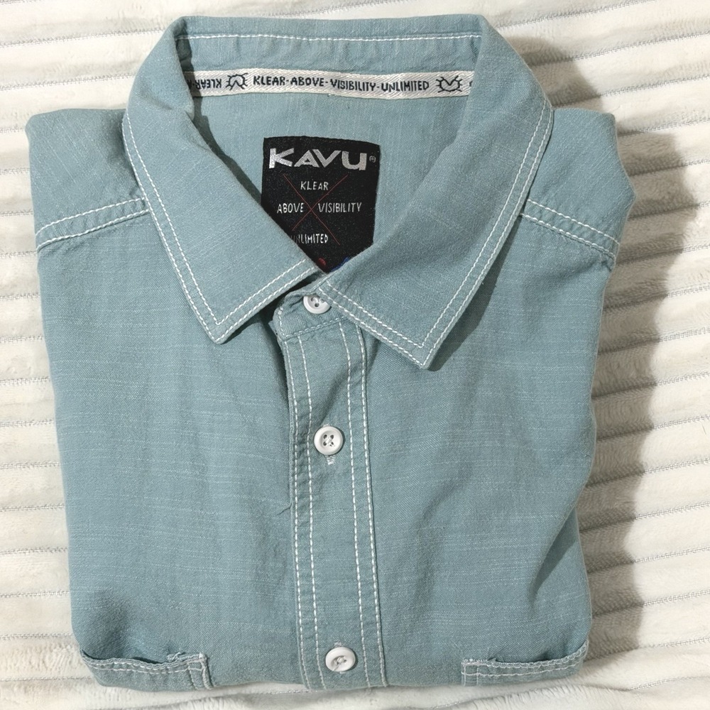 Kavu Men's Short Sleeve Button-Up Shirt Green 100% Cotton Size L GORPCORE
